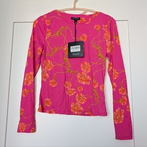 Cynthia Rowley Pink and Orange Floral Long Sleeve Top